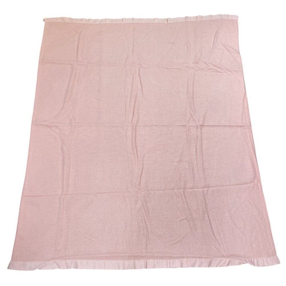 RARE Vintage 1960s Frances N Pink Waffle Weave Satin Edge Blanket 84 x 68 USA